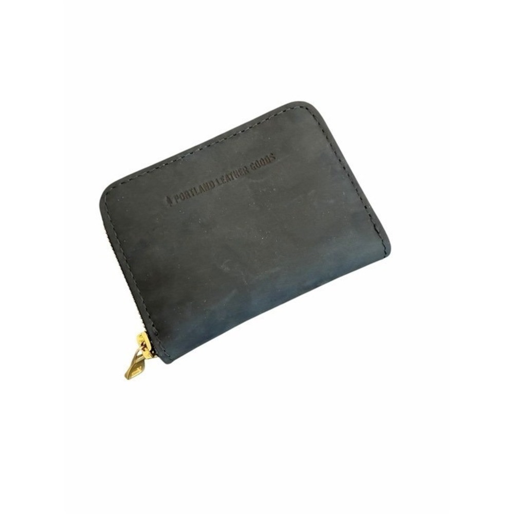 Portland Leather Goods Midnight Blue Leather Zip Wallet Brass Hardware Compact